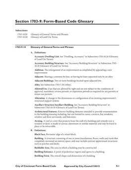 Section 1703-9: Form-Based Code Glossary