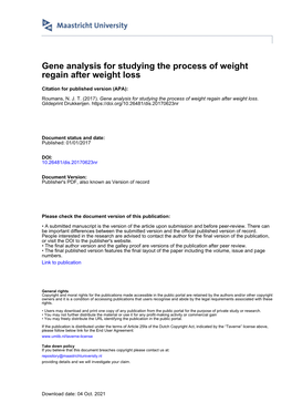 Gene Analysis for Studying the Process of Weight Regain After Weight Loss
