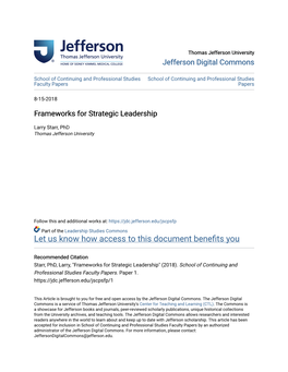 Frameworks for Strategic Leadership