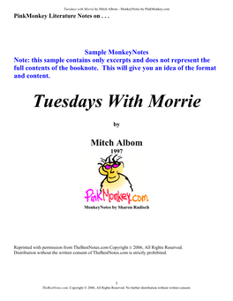 Tuesdays with Morrie by Mitch Albom - Monkeynotes by Pinkmonkey.Com Pinkmonkey Literature Notes On