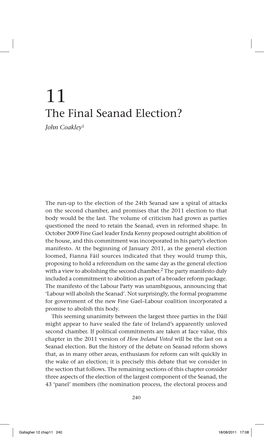 The Final Seanad Election? John Coakley1