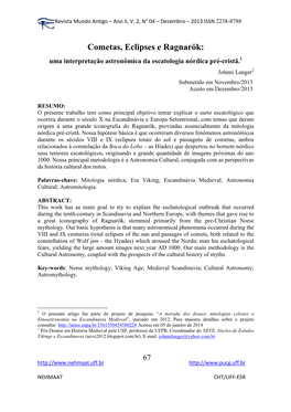 Cometas, Eclipses E Ragnarök: Uma Interpretação Astronômica Da Escatologia Nórdica Pré-Cristã