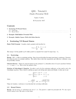 QM1 - Tutorial 6 Finite Potential Well