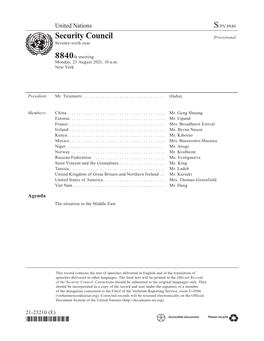 Security Council Seventy-Sixth Year 8840Th Meeting Monday, 23 August