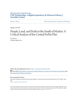 People, Land, and Profit in the South of Market: a Critical Analysis of the Central Soma Plan