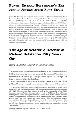 The Age of Reform: a Defense of Richard Hofstadter Fifty Years On* , Subject to the Cambridge Core Terms of Use, Available At