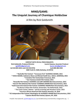 Mind/Game: the Unquiet Journey of Chamique Holdsclaw