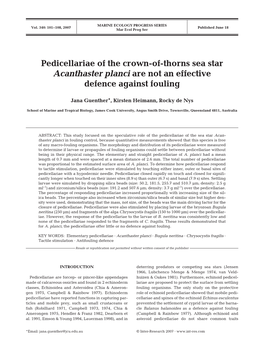 Pedicellariae of the Crown-Of-Thorns Sea Star Acanthaster Planci Are Not an Effective Defence Against Fouling