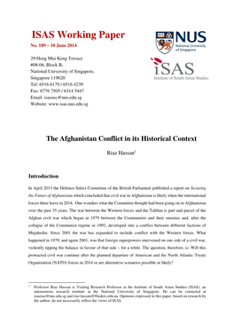 The Afghanistan Conflict in Its Historical Context