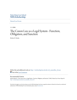 The Canon Law As a Legal System- Function, Obligation, and Sanction*