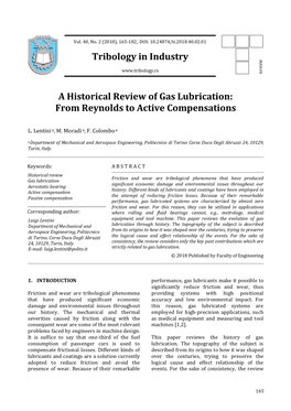 Tribology in Industry a Historical Review of Gas Lubrication