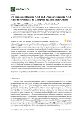 Do Eicosapentaenoic Acid and Docosahexaenoic Acid Have the Potential to Compete Against Each Other?