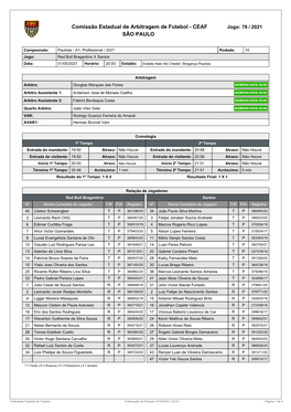 Comissão Estadual De Arbitragem De Futebol - CEAF Jogo: 79 / 2021 SÃO PAULO