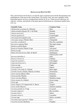 Fruit Fly, Bactrocera Tau, Host List