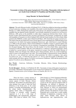 161 Taxonomic Revision of the Genus Leptoplesictis (Viverridae, Mammalia)