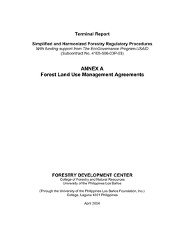ANNEX a Forest Land Use Management Agreements