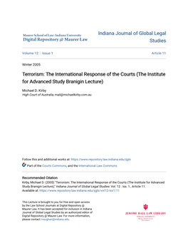 Terrorism: the International Response of the Courts (The Institute for Advanced Study Branigin Lecture)