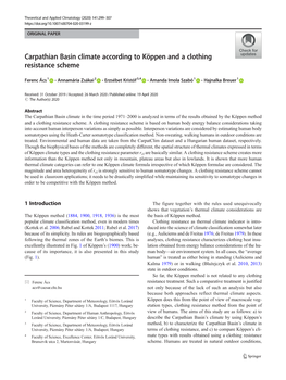 Carpathian Basin Climate According to Köppen and a Clothing Resistance Scheme