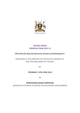 FY 2012 13 Budget Speech Cover