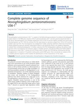 Complete Genome Sequence of Novosphingobium Pentaromativorans US6-1T Dong Hee Choi1†, Yong Min Kwon1†, Kae Kyoung Kwon1,2 and Sang-Jin Kim1,2,3*