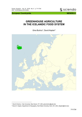 Greenhouse Agriculture in the Icelandic Food System