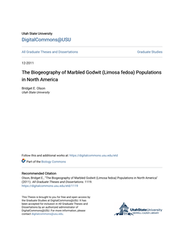 The Biogeography of Marbled Godwit (Limosa Fedoa) Populations in North America