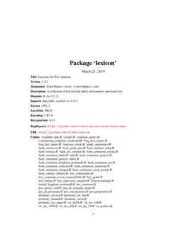 Package 'Lexicon'