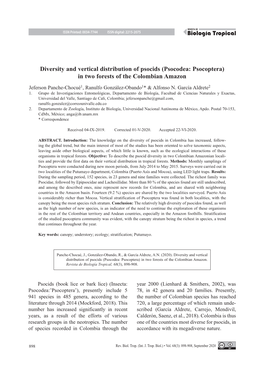 Psocodea: Psocoptera) in Two Forests of the Colombian Amazon