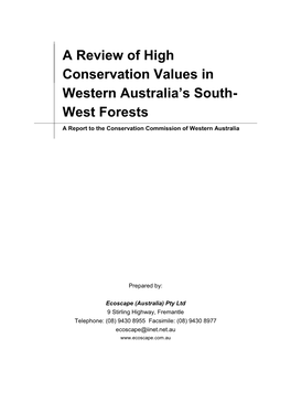 A Review of High Conservation Values in Western Australia's South