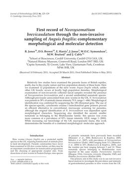 First Record of Neoxysomatium Brevicaudatum Through the Non-Invasive Sampling of Anguis Fragilis: Complementary Morphological and Molecular Detection