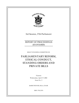 Parliamentary Reform, Ethical Conduct, Standing Orders and Private Bills