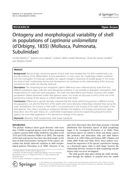 Ontogeny and Morphological Variability of Shell In