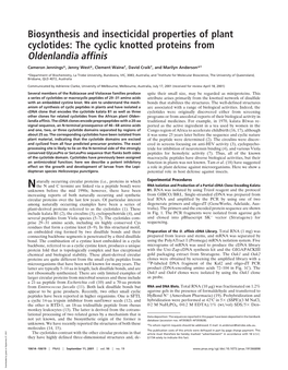 Biosynthesis and Insecticidal Properties of Plant Cyclotides: the Cyclic Knotted Proteins from Oldenlandia Affinis