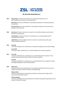 ZSL Scientific Medal Winners