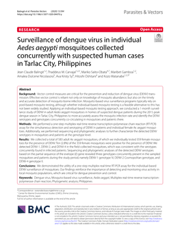 Surveillance of Dengue Virus in Individual Aedes Aegypti