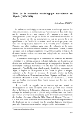 Bilan De La Recherche Archéologique Musulmane En Algérie (1962- 2004)