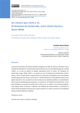 Un Número Que Viene Y Va. El Fantasma De Canterville, Entre Charly García Y Oscar Wilde Cristian Secul Giusti Actas De Periodismo Y Comunicación, Vol