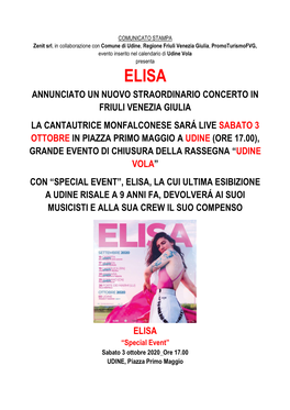 Annunciato Un Nuovo Straordinario Concerto in Friuli Venezia Giulia La Cantautrice Monfalconese Sará Live Sabato 3 Ottobre In