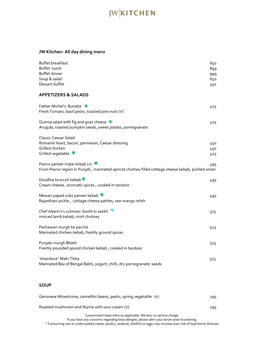 JW Kitchen- All Day Dining Menu