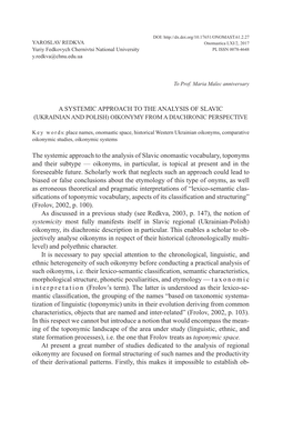 A SYSTEMIC Approach to the ANALYSIS of SLAVIC The