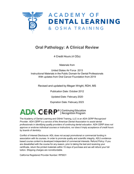 Oral Pathology: a Clinical Review