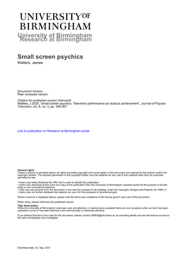 University of Birmingham Small Screen Psychics