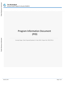 Concept Stage Program Information Document
