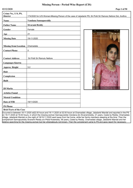 Missing Person - Period Wise Report (CIS) 03/12/2020 Page 1 of 50