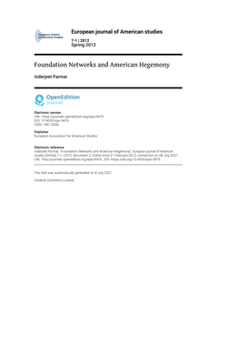 European Journal of American Studies, 7-1 | 2012 Foundation Networks and American Hegemony 2