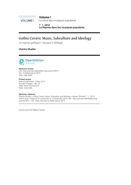 Gothic Covers: Music, Subculture and Ideology Les Reprises Gothiques : Musique Et Idéologie