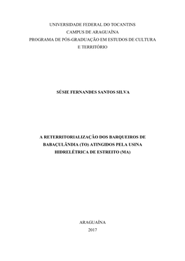 Universidade Federal Do Tocantins Campus De Araguaína Programa De Pós-Graduação Em Estudos De Cultura E Território