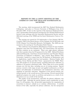 REPORT of the 1St JOINT MEETING of the AMERICAN and NEW ZEALAND MATHEMATICAL SOCIETIES