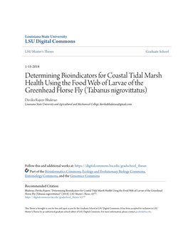 Determining Bioindicators for Coastal Tidal Marsh Health Using the Food