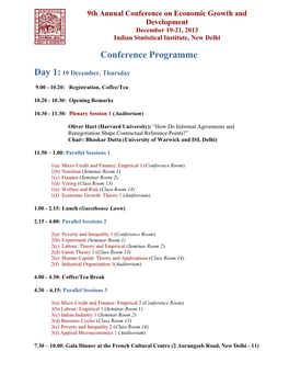 9Th Annual Conference on Economic Growth and Development December 19-21, 2013 Indian Statistical Institute, New Delhi